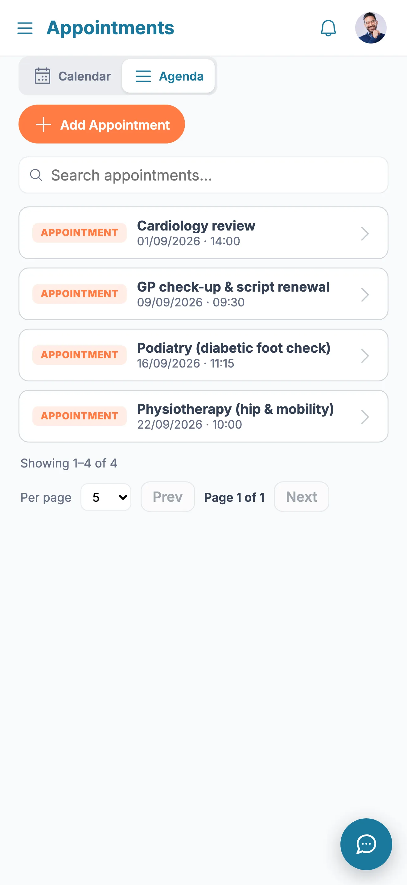 Appointments screen