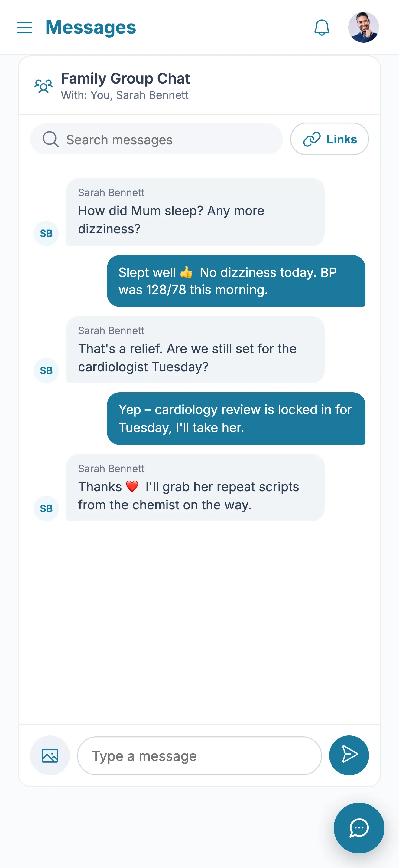 Messages screen